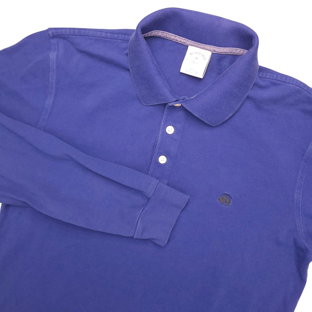 Brooks Brothers 346 Polo Shirt Mens M Blue Solid Cotton Logo Long Sleeve Top